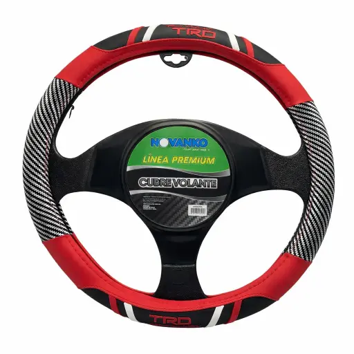 [SHI996/RD] Funda cubrevolante con letras TRD antideslizante rojo/negro tipo fibra de carbono