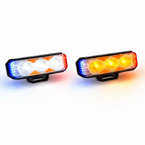 [RS-LED-13182YW-RBU] Faro rectangular LED con 3 lupas bicolor y cuarto patrulla