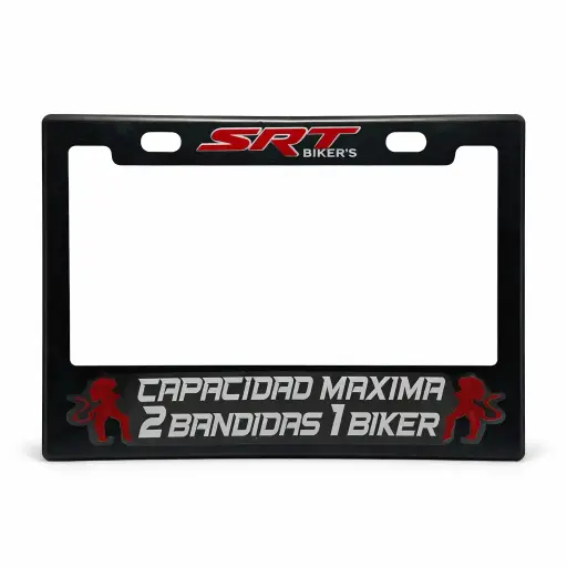 [PPM-SRTCAPACIDADMAXIMO] Portaplaca flexible para moto "Capacidad maxima 2 bandidas 1 biker"