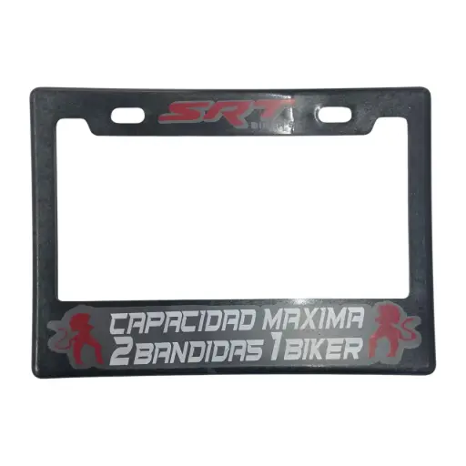[PPM-SRTCAPACIDADMAXIMO] Portaplaca flexible para moto "Capacidad maxima 2 bandidas 1 biker"