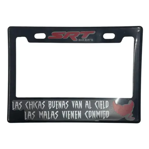 [PPM-SRTCHICASBUENAS] Portaplaca flexible para moto "Las chicas buenas van al cielo, las malas vienen conmigo"