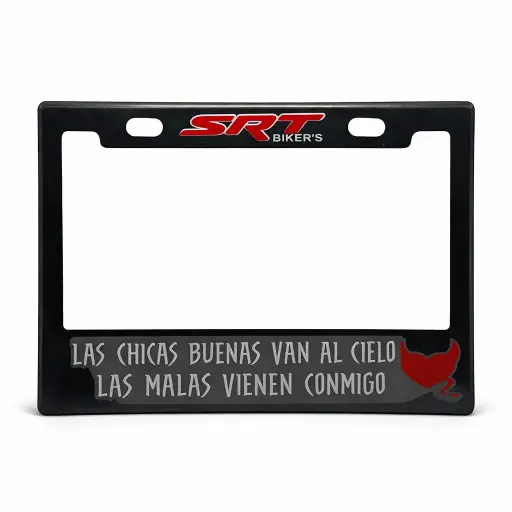 [PPM-SRTCHICASBUENAS] Portaplaca flexible para moto "Las chicas buenas van al cielo, las malas vienen conmigo"